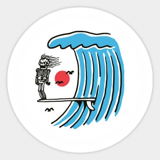 Skeleton surfing in the waves Sticker